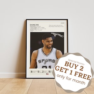 Tim Duncan Poster, Tim Duncan Print, Tim Duncan Fan Gifts, Basketball Wall Art, Basketball Poster,  Basketball Legend