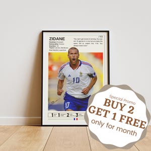 Cartaz de Zinedine Zidane, Cartaz de futebol, Impressão de Zidane, Arte de parede de futebol, Lenda do futebol, Presentes para fãs de Zidane