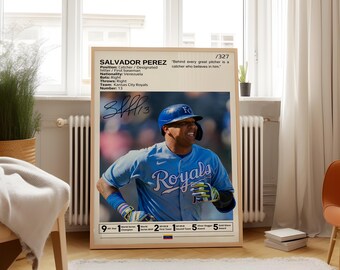 Salvador Perez-poster, honkbalkunst aan de muur, sportposter, cadeau honkbalspeler, honkbalafdrukken, posters sportslaapkamer