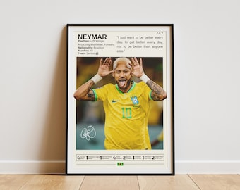 Neymar Poster, Soccer Poster, Neymar Print, Football Wall Art, Football Legend, Neymar Fan Gifts