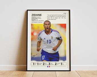 Zinedine Zidane Poster, Soccer Poster, Zidane Print, Football Wall Art, Football Legend, Zidane Fan Gifts