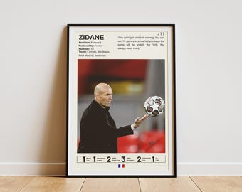 Zinedine Zidane Poster, Soccer Poster, Zidane Print, Football Wall Art, Football Legend, Zidane Fan Gifts