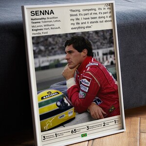 Póster de Ayrton Senna, pósteres de Fórmula 1, arte mural de Fórmula 1, impresión de Senna, decoración de deportes de motor, regalos para fanáticos de Senna