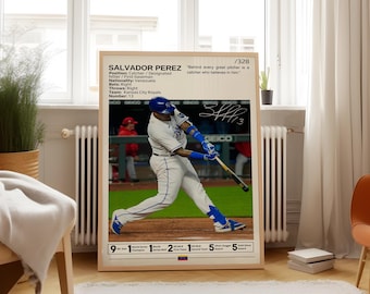Salvador Perez-poster, kunst aan de muur honkbal, sportposter, posters sportslaapkamer, cadeau honkbalspeler, prints honkbal
