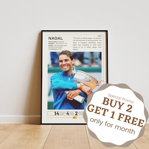 Rafael Nadal Poster, Tennis Gifts, Sports Poster, Rafa Nadal Print, Tennis Wall Art, Sports Bedroom Posters, Wimbledon Posters