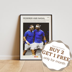 Roger Federer And Rafael Nadal Poster, Tennis Gifts, Federer Poster, Rafa Nadal Print, Tennis Wall Art, Wimbledon Posters, Tennis Legends