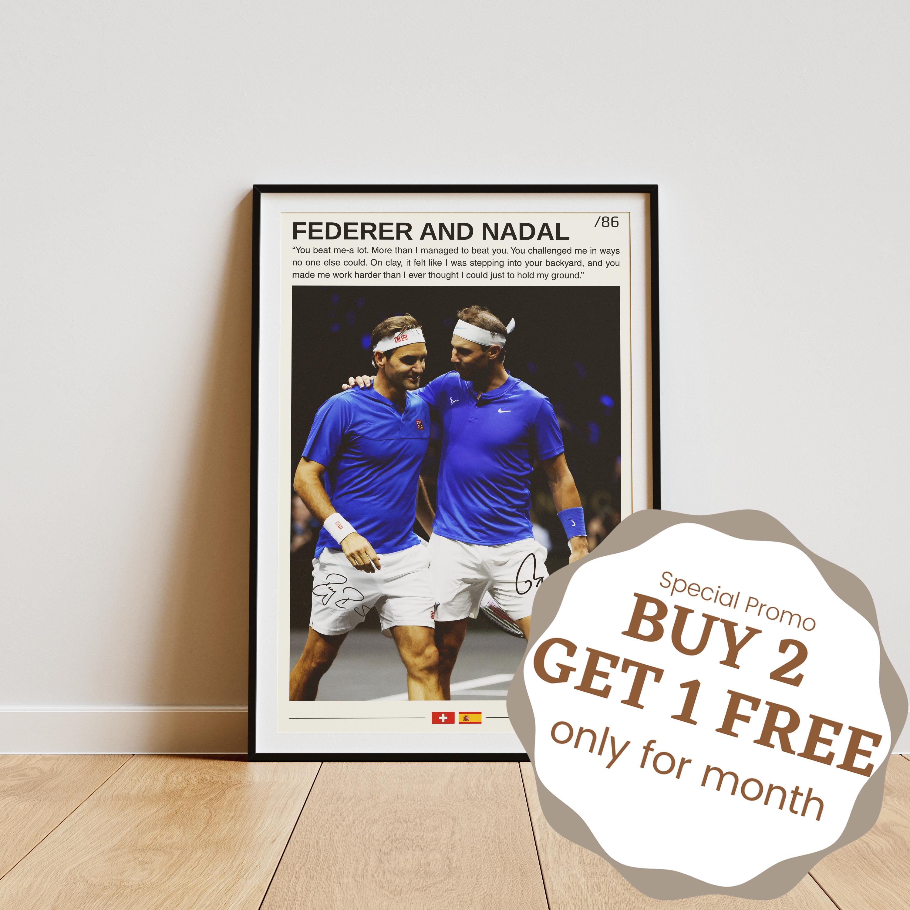 Roger Federer And Rafael Nadal Poster, Tennis Gifts, Federer Poster, Rafa Nadal Print, Tennis Wall Art, Wimbledon Posters, Tennis Legends
