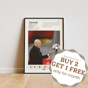 Cartaz de Zinedine Zidane, Cartaz de futebol, Impressão de Zidane, Arte de parede de futebol, Lenda do futebol, Presentes para fãs de Zidane