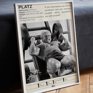 Póster de Tom Platz, pósteres de culturismo, arte mural para gimnasio, impresión de Platz, regalos para fans de Platz, pósteres motivacionales, leyenda del culturismo