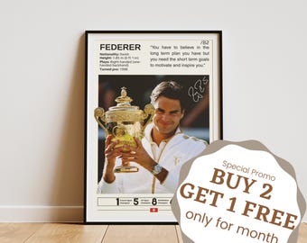 Roger Federer Poster, Tennis Gifts, Sports Poster, Tennis Player Poster, Tennis Wall Art, Sports Bedroom Posters, Wimbledon Posters