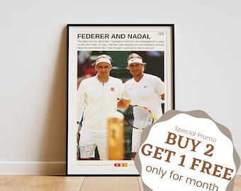 Roger Federer And Rafael Nadal Poster, Tennis Gifts, Federer Poster, Rafa Nadal Print, Tennis Wall Art, Wimbledon Posters, Tennis Legends