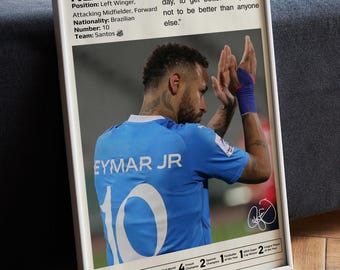 Neymar Poster, Soccer Poster, Neymar Print, Football Wall Art, Football Legend, Neymar Fan Gifts