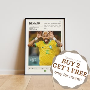 Neymar Poster, Soccer Poster, Neymar Print, Football Wall Art, Football Legend, Neymar Fan Gifts