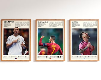Kylian Mbappé, Lionel Messi, Cristiano Ronaldo 3er Set Poster, Fußball Geschenke, Sport Poster, Fußballspieler Poster, Fußball Wandkunst