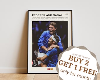 Roger Federer And Rafael Nadal Poster, Tennis Gifts, Federer Poster, Rafa Nadal Print, Tennis Wall Art, Wimbledon Posters, Tennis Legends