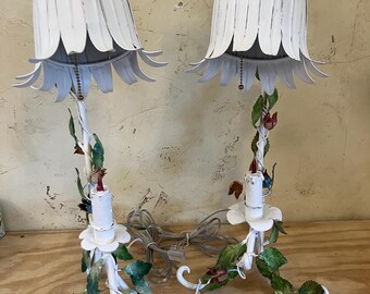 Pair of Vintage Tulip Shade Tole Lamps