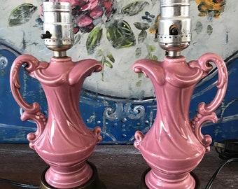 Pair of Pink Ceramic Midcentury Lamps