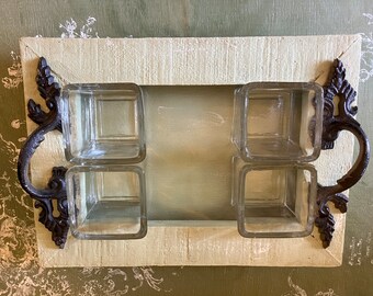 Sage Green Candle Tray: Distressed French Provincial Centerpiece