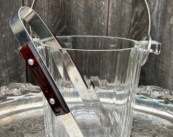 Vintage Ice bucket and tongs, Stainless Steel, Midcentury tongs