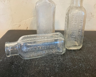 Set of three bottles, Charles Hires Co, Root beer bottle, Medicine bottle