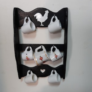 Dollhouse miniature wall  mug / cup rack / stand / holder with 7  mugs