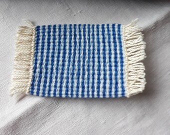 Dollhouse Miniature Rug Artisan Hand Woven  white and blue color