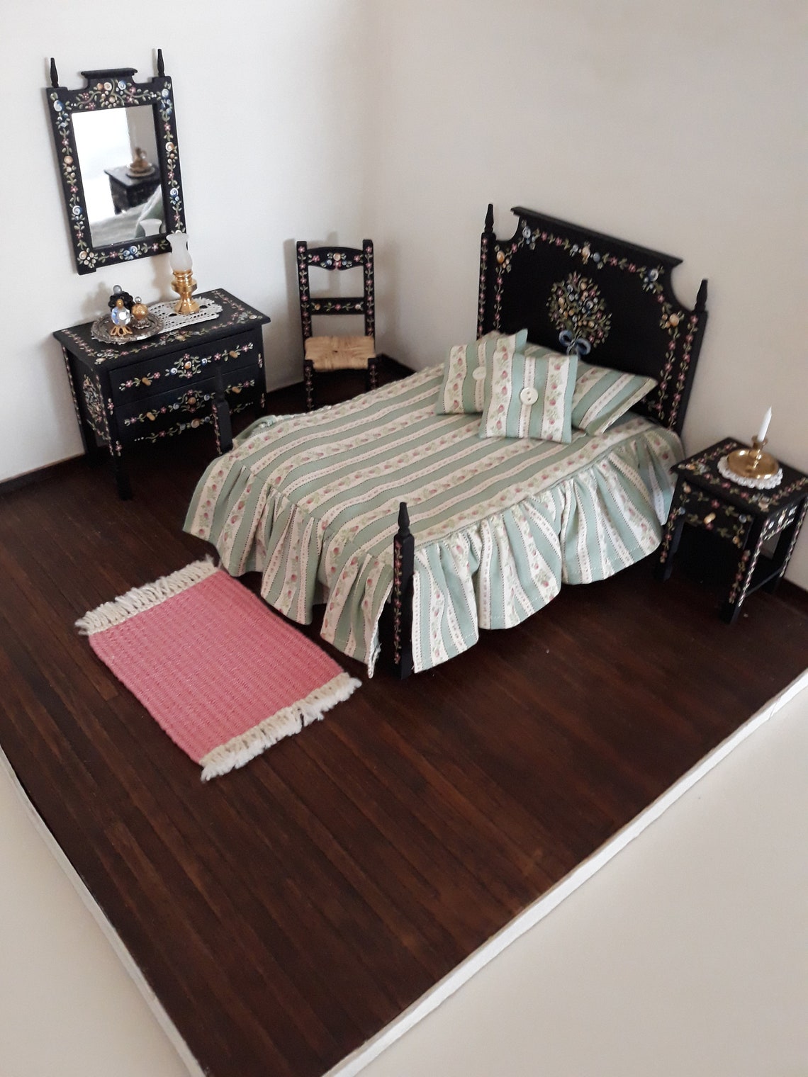 Dollhouse Miniature Double Bed Dollhouse Furniture Etsy