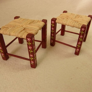dollhouse miniature stool  Portuguese typical painted furniture
