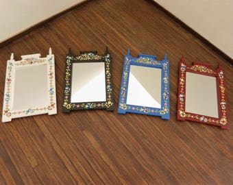 Dollhouse miniature hand painted  mirror frame 1:12 scale in the Portuguese folk-art style with tiny flowers and leaves