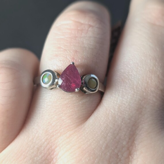 Sterling Silver Ruby Opal Ring, Teardrop Pink Fire - image 6