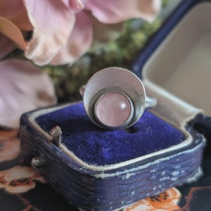 Vintage Niels From Danish Modernist Ring, Sterling Silver and Rose Quartz Cabochon