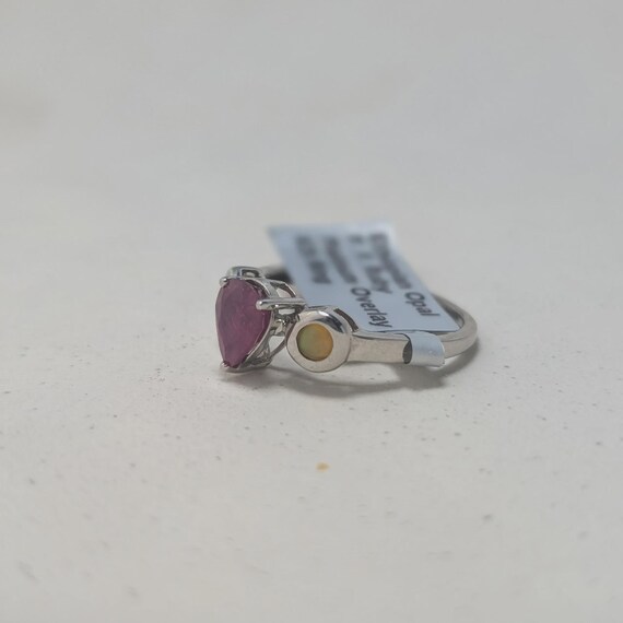 Sterling Silver Ruby Opal Ring, Teardrop Pink Fire - image 10