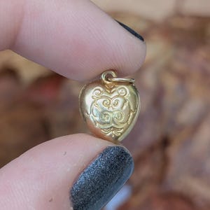 Dainty Vintage Gold Puffy Heart Charm, Small Romantic Swirl Pendant