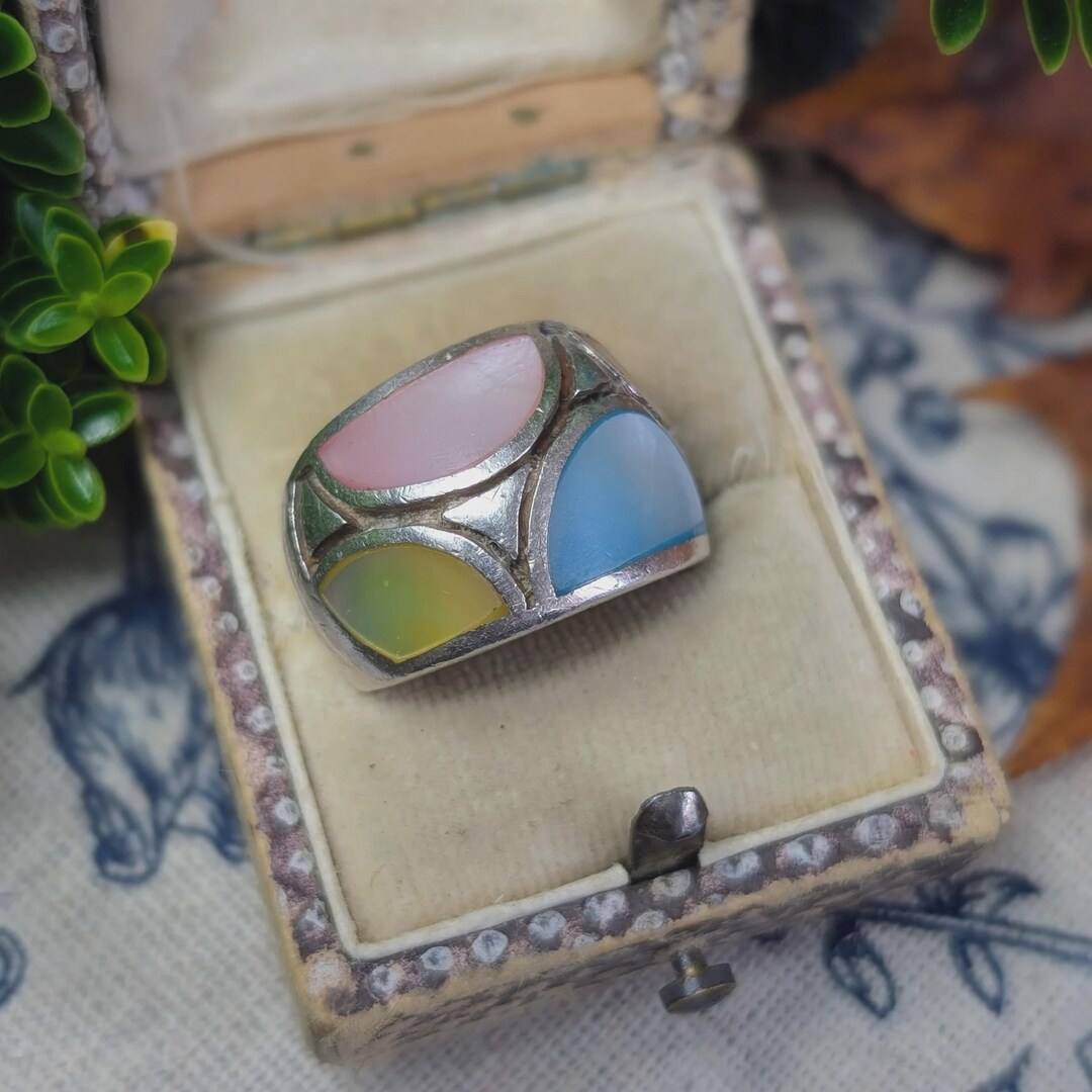 Chunky Sterling Silver MOP Ring Mother of Pearl Heavy Statement - Etsy