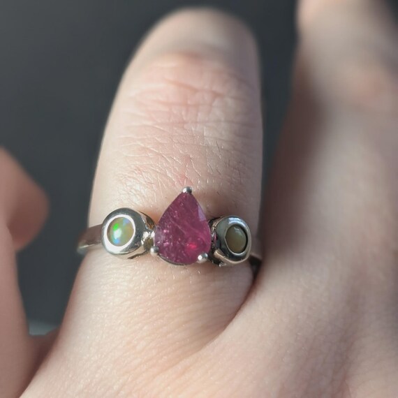 Sterling Silver Ruby Opal Ring, Teardrop Pink Fire - image 8