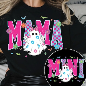 Halloween Mama Mini Ghost Neon Png, Spooky Mama Png, Halloween Neon Checkered Png, Spooky Season Png, Halloween Cute Neon Ghost Png