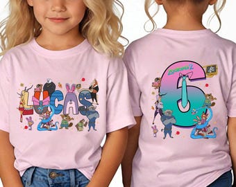 Kundenspezifisches Zootopia Geburtstags-T-Shirt, personalisiertes Namens- und Alters-T-Shirt, Familien-passendes Geburtstags-T-Shirt oder Sweatshirt