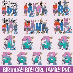 Paquete PNG de cumpleaños de niño de Zootopia, nombre y edad personalizados, personajes de Zootopia 2, diseño de cumpleaños familiar, PNG imprimible