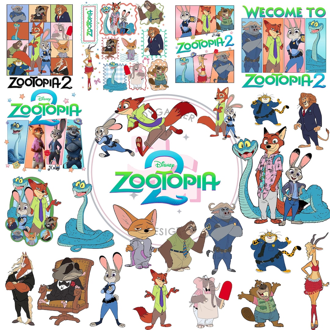 20+ Cute Zootopia 2 Characters Png Bundle , Digital Download Cartoon ...
