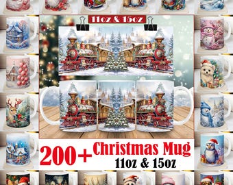 Christmas Mug Wrap PNG Bundle, Santa Mug Sublimation Design, Inflated Xmas Mug Wrap for 11oz & 15oz, Holiday Coffee Cup Wraps