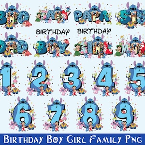 Personalized Stitch Birthday PNG Bundle: Custom Family Matching Tee Design (Digital Download