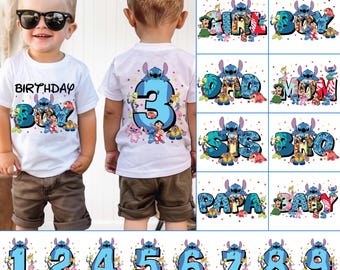 Benutzerdefiniertes blaues Alien-Geburtstags-PNG-Bundle, passende Familien-Geburtstags-Shirts, Jungen- und Mädchen-Party-Design, niedliche Cartoon-Feier-Sublimation