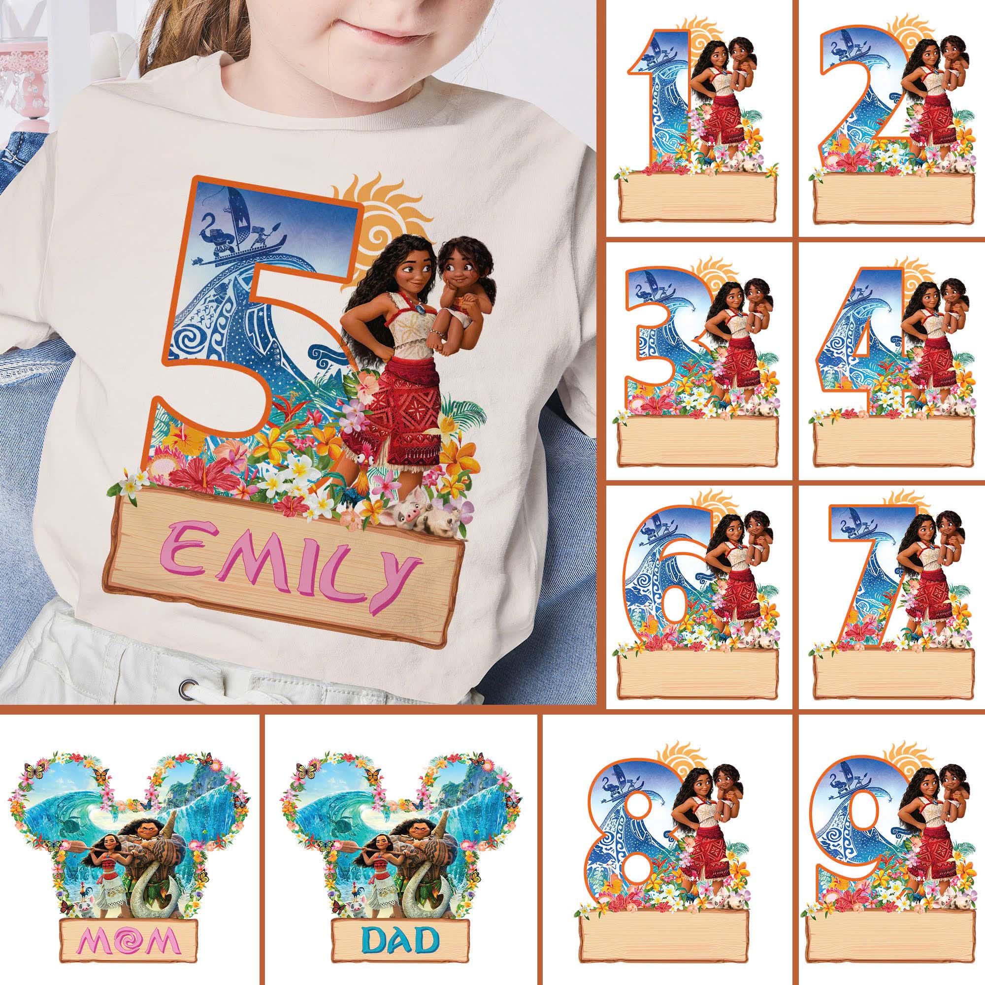 Benutzerdefinierte Prinzessin Birthday Png, Moana Geburtstags-Shirt Png, Geburtstagskind Png, Prinzessin Geburtstagsreise Png, Karton Familie Png, Mama Papa