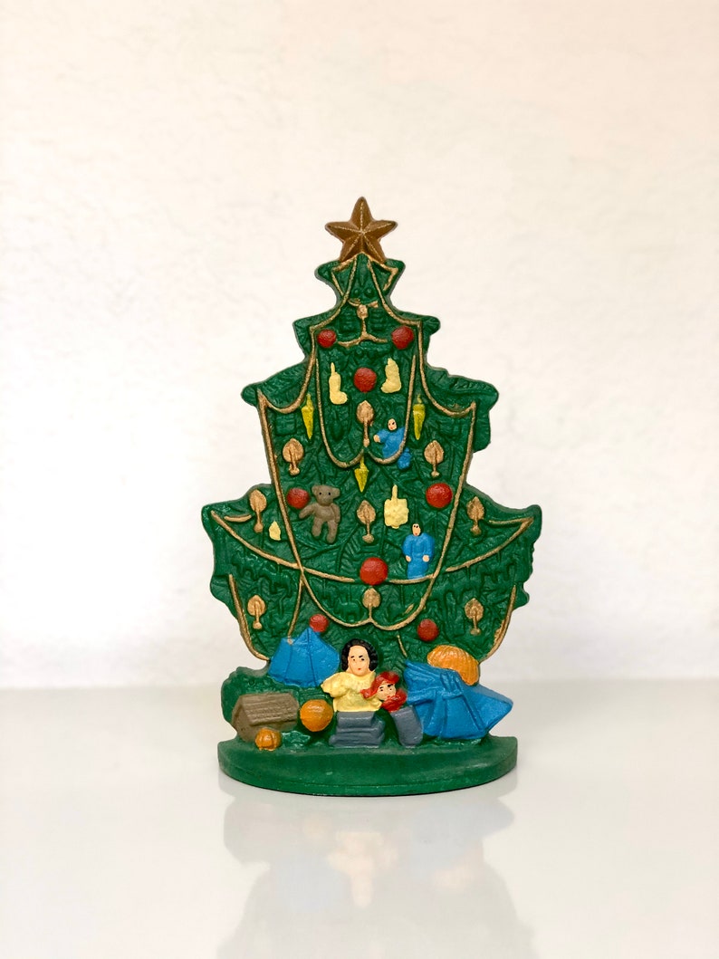 Vintage Cast Iron Christmas Tree Door Stop Etsy