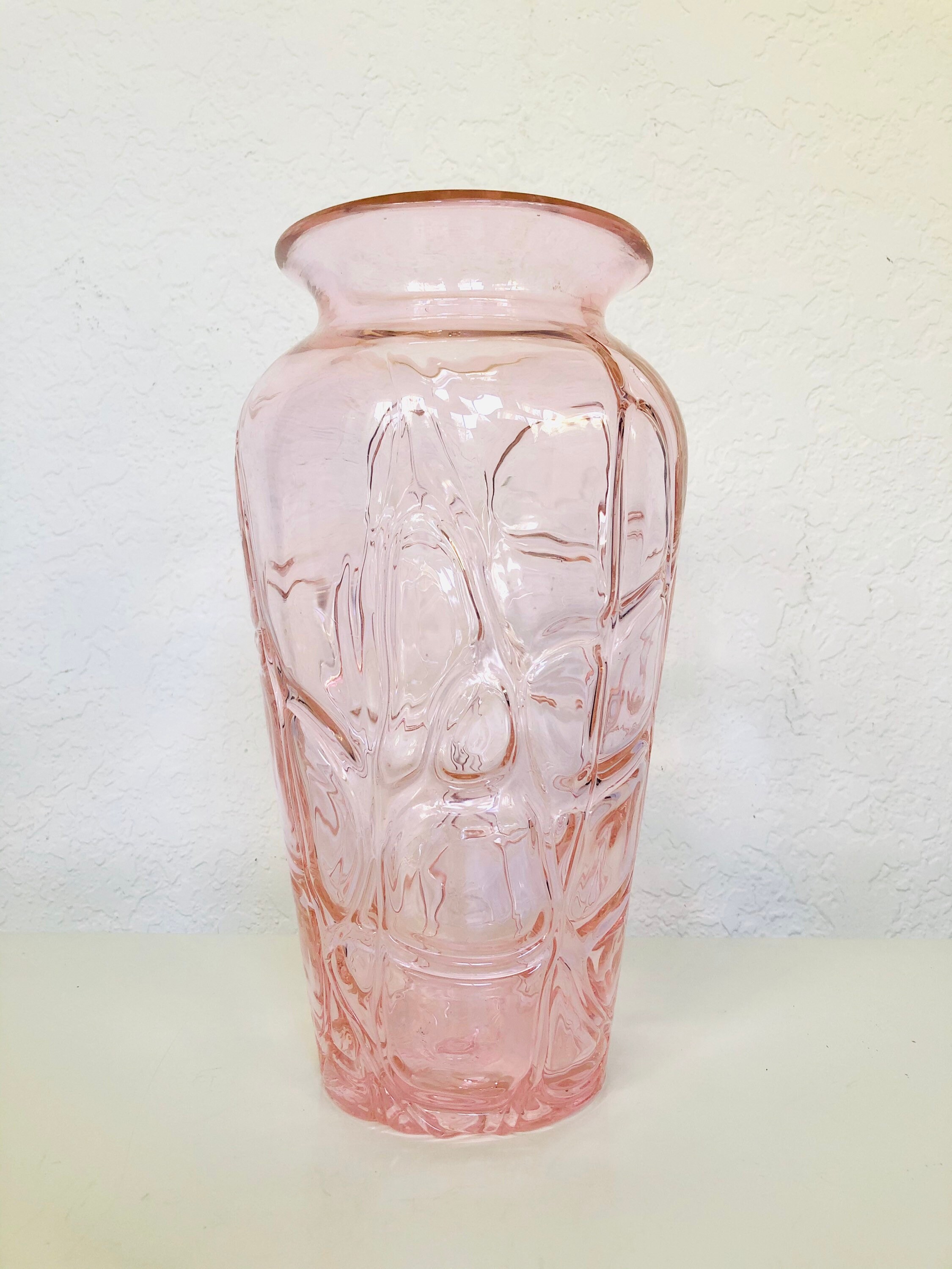 Vintage Pink Hand Blown Art Glass Vase Etsy