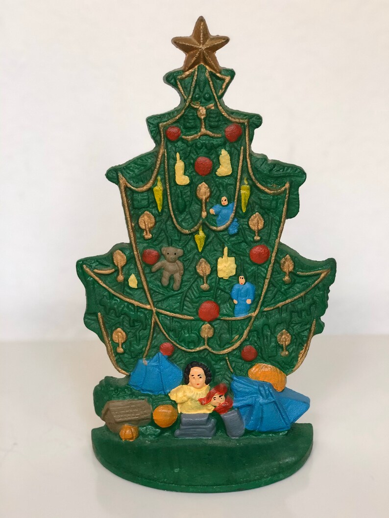 Vintage Cast Iron Christmas Tree Door Stop Etsy