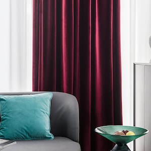 Par de cortinas de terciopelo rojo vino de lujo: cortinas opacas para sala de estar