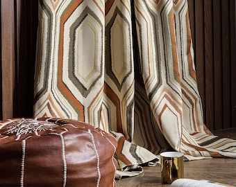 Coppia di tende jacquard arancioni personalizzate - Tende con motivi geometrici per camera da letto e soggiorno