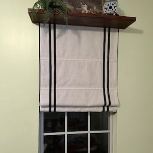 Custom Cotton Blend Off-White Roman Shades | Kitchen Chain-Mech Blinds with Black Border Trim - Window Treatment
