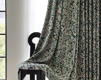 A Pair of Emerald/Deep Green Luxury Botanical Embroidered Curtains - Custom Floral Drapes for Bedroom / Living Room Panels